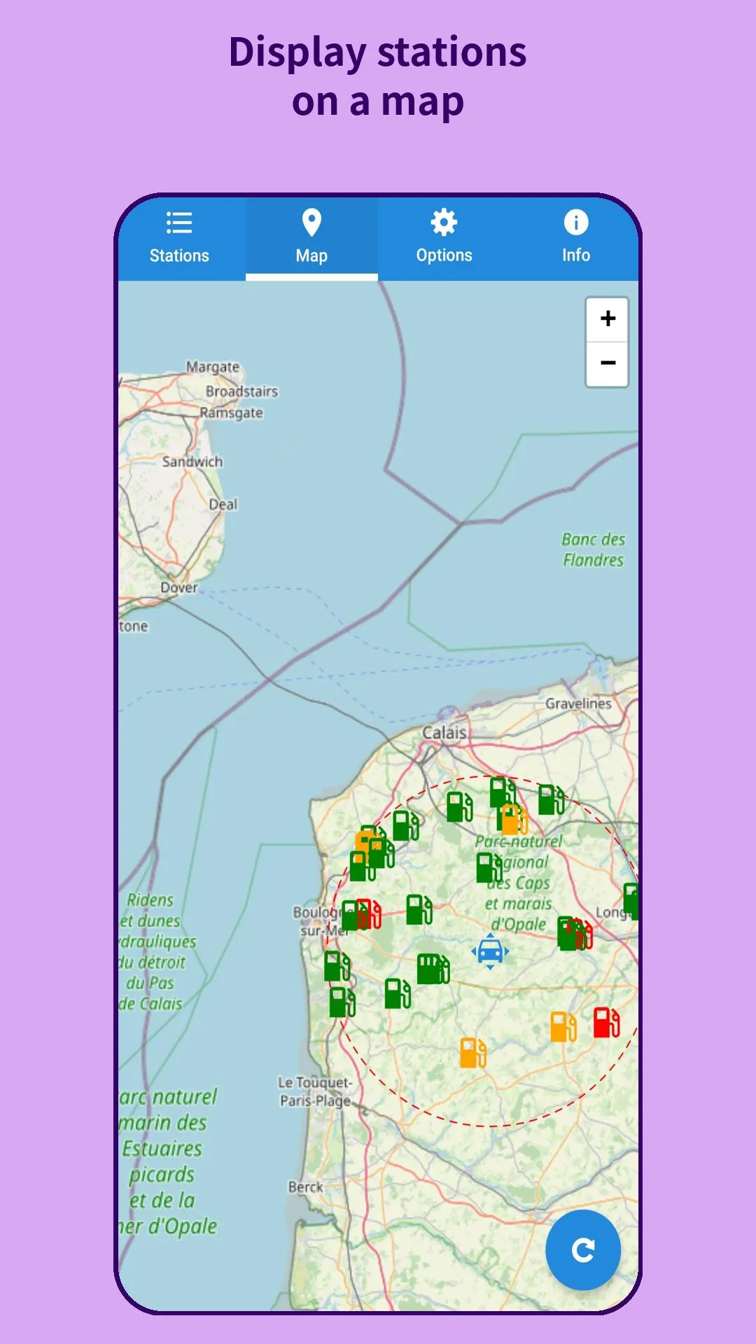 Display stations on a map