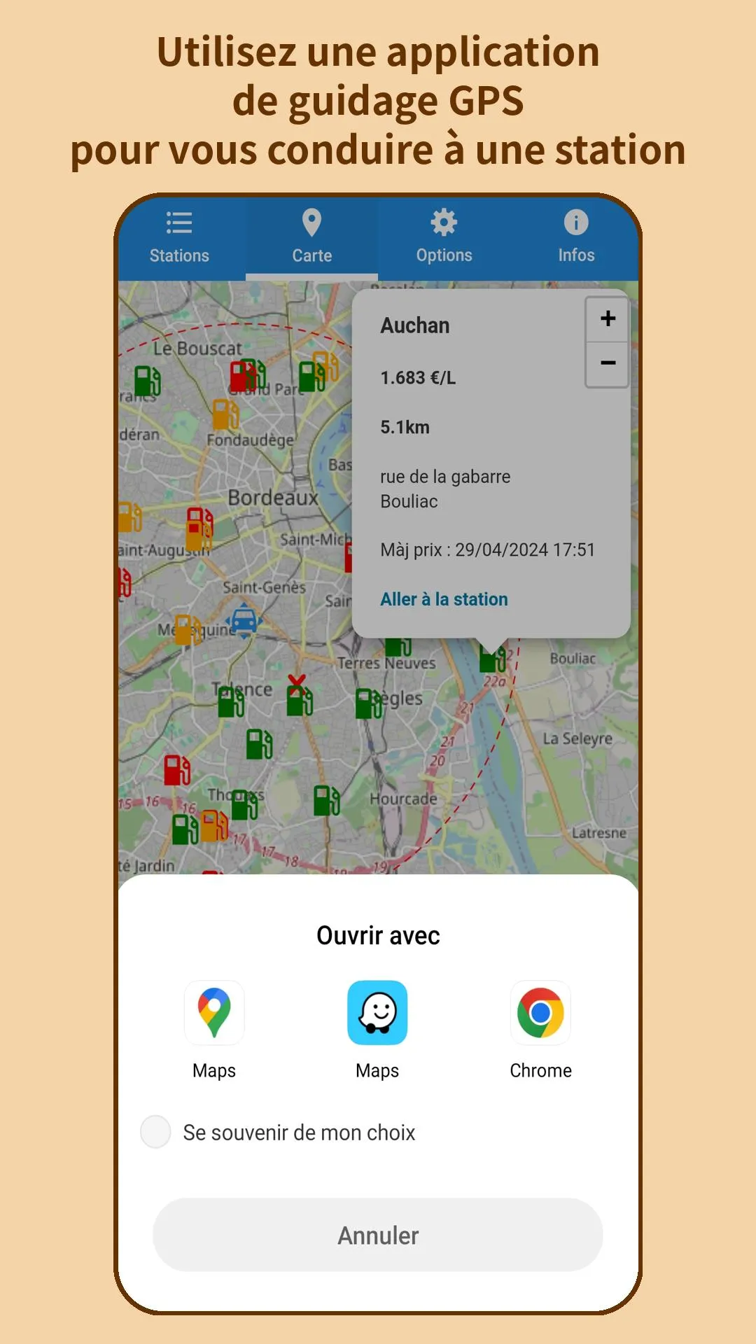 Utilisez une application de guidage GPS pour vous conduire Ã  une station